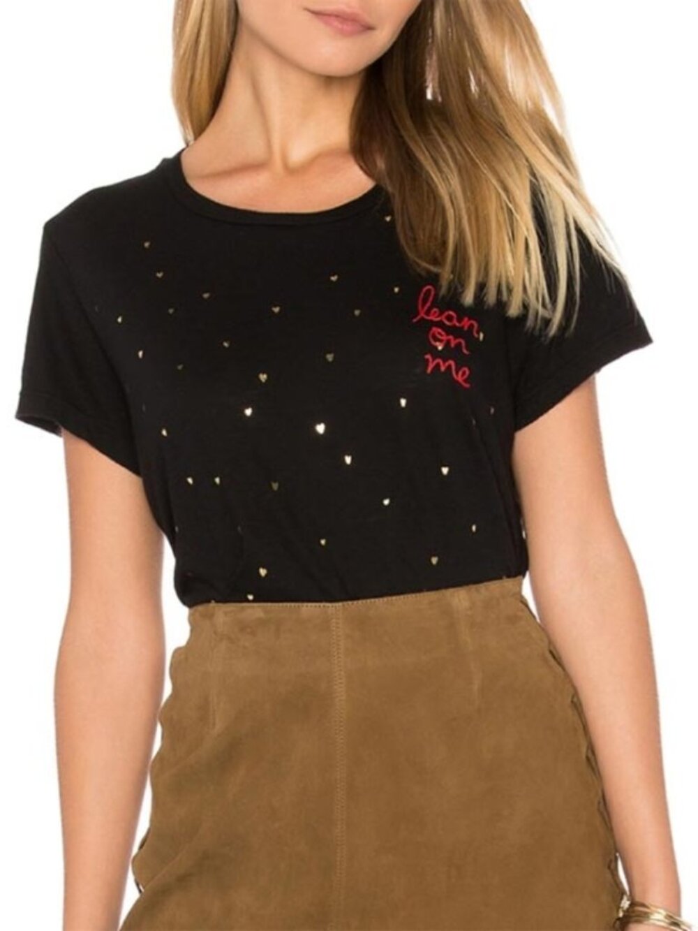 Sundry Black and Gold Lean on Me Red Heart Short Sleeve T-Shirt - Large